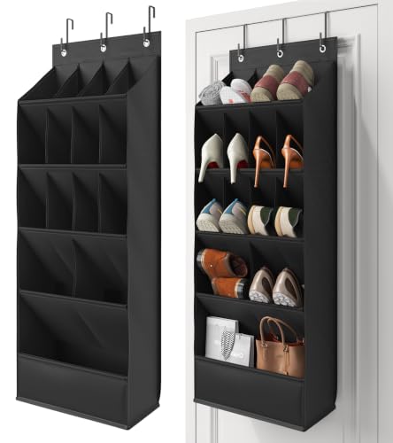 Mefirt Over the Door Shoe Rack for Closet Fit 18+ Pairs, Door Shoe Organizer with Large Breathable Pockets, Hanging Shoes Rack Fit Boots, Behind the Door Shoe Holder for Categorized Storage, Black - color: Black 18 Pairs Breathable Pockets
