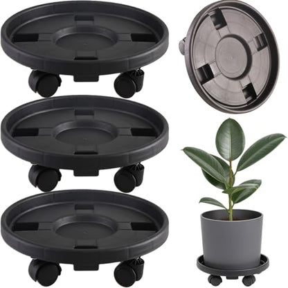 Rolling Plant Stand with Wheels 3 Pack 17.3 Inch Plant Caddy with Wheels Heavy Duty Plant Dolly Roller Base with Wheels Round Flower Pot Rack Holder Planter Trolley Tray, Black - color: Black, size: 17.3 inch