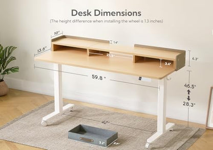 Claiks Standing Desk with Drawers, Adjustable Stand Up Electric Standing Desk Adjustable Height with Storage Shelf and Splice Board, 59 Inch, Natural - color: Nature, size: 59×23.6