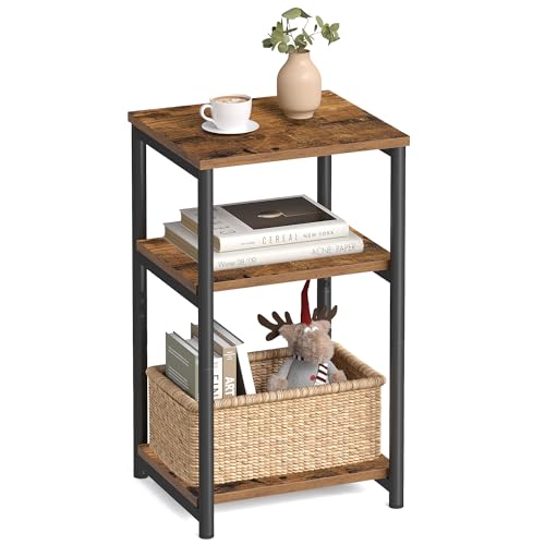 VASAGLE BARNET Collection - Side Table, Small End Table for Living Room, Modern Tall Nightstand, Bedroom, Office, Bathroom, Steel Frame, Rustic Brown and Ink Black ULET273B01 - color: Rustic Brown + Ink Black