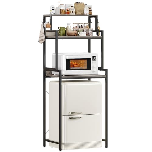 Espelism 3-Tier Kitchen Bakers Rack with Adjustable Shelves, Freestanding Kitchen Microwave Stand with Storage, Split Design Coffee Bar Shelf for Home Office (Black Oak, 25.6") - color: Black Oak