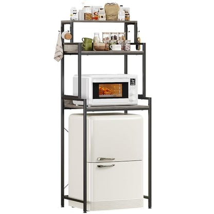 Espelism 3-Tier Kitchen Bakers Rack with Adjustable Shelves, Freestanding Kitchen Microwave Stand with Storage, Split Design Coffee Bar Shelf for Home Office (Black Oak, 25.6") - color: Black Oak