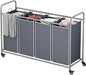 LINZINAR 4 Section Laundry Hamper, Grey Laundry Basket, 180L Laundry Sorter | Laundry Room Organization with Heavy Duty Rolling Lockable Wheels and Removable Bag, Bedroom Laundry Cart for Clothes Storage - size: 4 Bags Grey
