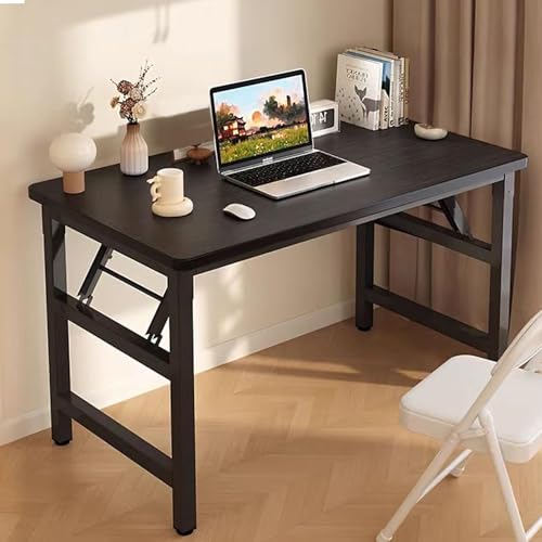 Folding Desk,31.5 Inch No Assembly Folding Computer Desk, Space-Saving Small Desk for Home Office Bedroom Dorm Study, Compact Portable Foldable Laptop Desk - color: Frame：black/Board：black, size: 31.5"x19.7"