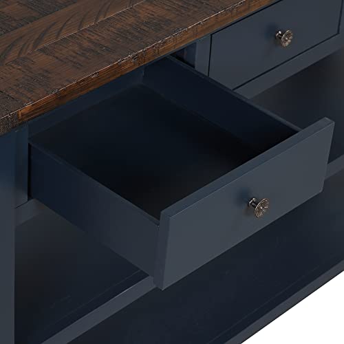 LKTART Solid Wood Console Table for Entryway;Sofa Table with Storage | 48.8 Inch Blue Real Wood Farmhouse Console Table with Drawers;Entry Way Table for Living Room,Foyer,Hallway;Easy Assembled - color: Blue
