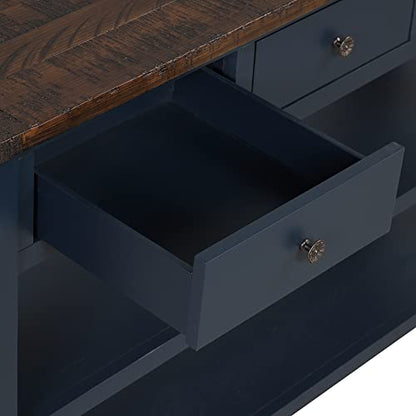 LKTART Solid Wood Console Table for Entryway;Sofa Table with Storage | 48.8 Inch Blue Real Wood Farmhouse Console Table with Drawers;Entry Way Table for Living Room,Foyer,Hallway;Easy Assembled - color: Blue