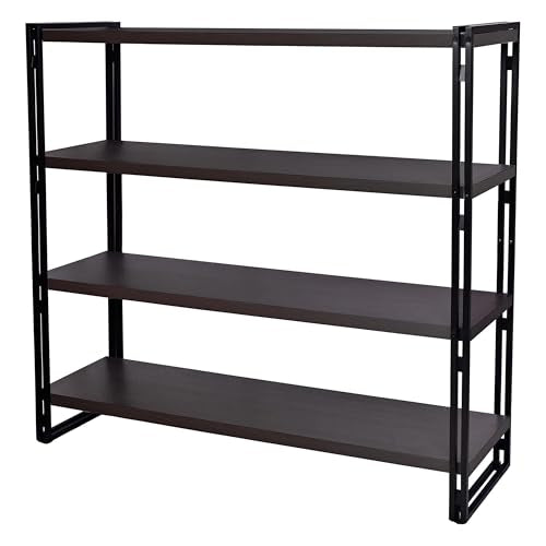 4-Tier Rustic Wood and Metal Industrial Bookshelf (Dark Grey, 4-Tier) - color: Dark Grey, size: 4-Tier