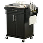 HOMCOM Kitchen Island on Wheels, Rolling Kitchen Cart with Stainless Steel Countertop, Drawer, Towel Rack and Spice Rack, Utility Storage Trolley, Black - color: Black