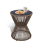 SUNNYPARK Small Outdoor Side End Table Modern Hourglass Style 20" H | Tempered Glass Top, Hand-Woven Rope, Easy Assembly, All Weather, Round Accent Table for Coffee Patio Balcony Poolside - color: Brown