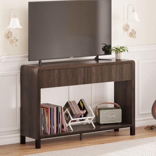 FATORRI Console Sofa Table with 2 Drawers, 47.2 inch Wood Couch Table Behind Sofa, Farmhouse Entryway Tables for Hallway Storage, Dark Walnut - color: Dark Walnut