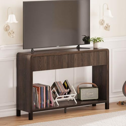FATORRI Console Sofa Table with 2 Drawers, 47.2 inch Wood Couch Table Behind Sofa, Farmhouse Entryway Tables for Hallway Storage, Dark Walnut - color: Dark Walnut