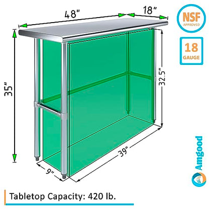48" x 18" Open Base Stainless Steel Work Table – NSF Certified Narrow Commercial Utility Table with Galvanized Legs for Kitchens, Labs & Food Trucks - size: 48"x18"