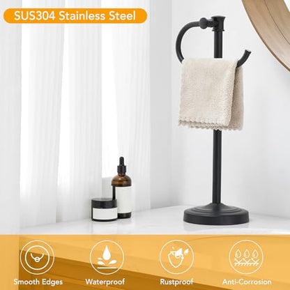 Stand Hand Towel Holder, Countertop Towel Bar, Matte Black | 17 Inch Bathroom Towel Hanger, Freestanding Vanity Counter Top Towel Holder, Towel Ring Hardware Accessories, Stainless Steel - color: Matte Black