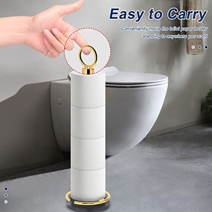 NearMoon Bath Toilet Paper Holder Stand, Freestanding Tissue Paper Storage with Reserve, Space Toilet 4 Rolls Holder for Bathroom/Kitchen Countertop-All Metal (1 Pack, Chrome Gold) - color: Chrome Gold