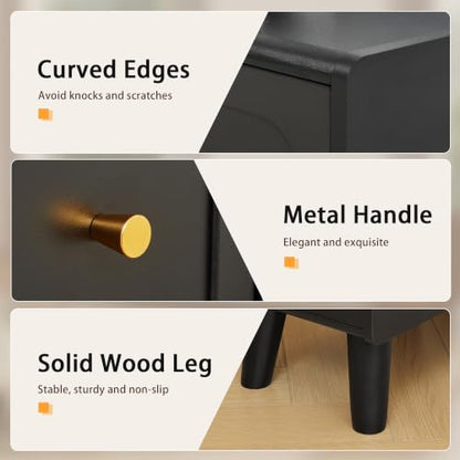 Small Nightstand Set of 2, Narrow Nightstand Slim Couch Side Table with Drawers, Wood End Tables with Storage for Living Room, Bedroom, Small Spaces (3Drawers-Black-2PCS) - color: 3drawers-black-2pcs