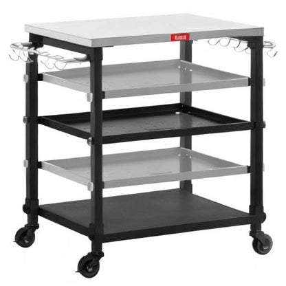 Feasto 3-Tier Outdoor Grill Cart, 26.6" x 16.1" Rolling Pizza Oven Table | Compact Stainless Top for Pizza Ovens & Griddles, Outdoor Bar Cart with S-Hooks for Patio Parties, Deck Dining & Camping - size: Compact