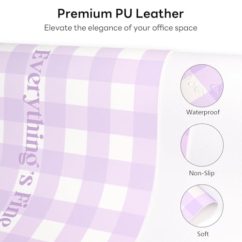 Checkered Pattern Desk Pad Protector, 35.5 x 13'' Aesthetic Mouse Mat for Desktop, Waterproof PU Leathe Non-Slip Desk Writing Pad for Office and Home, Purple and Blue - color: Purple and Blue