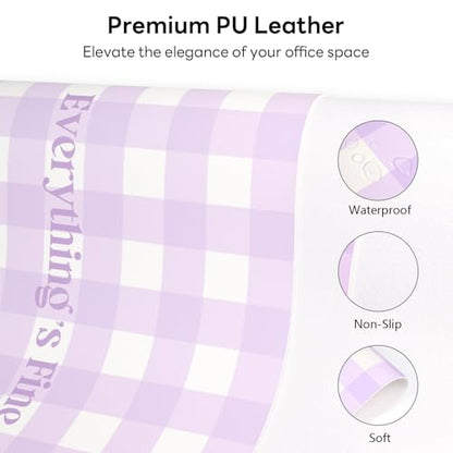Checkered Pattern Desk Pad Protector, 35.5 x 13'' Aesthetic Mouse Mat for Desktop, Waterproof PU Leathe Non-Slip Desk Writing Pad for Office and Home, Purple and Blue - color: Purple and Blue