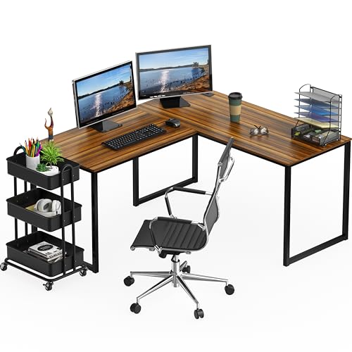 SHW Mission 55 x 60 Inches L-Shape Home Office Computer Desk, Walnut - color: Walnut, size: 55-Inch L-Shaped