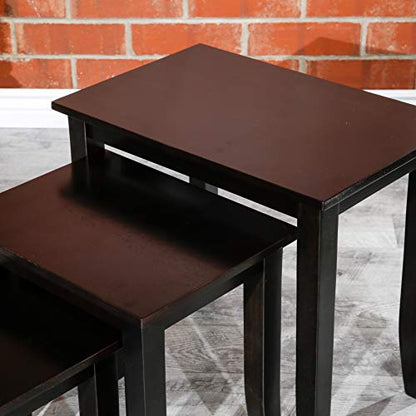 DTY Indoor Living 3-Piece Nesting Tables - Wooden Table Set of 3 for Living Room - Stackable Tables with Sleek Espresso Finish for Stylish and Space-Saving Home Furniture - color: Avon Design/ Espresso Finish