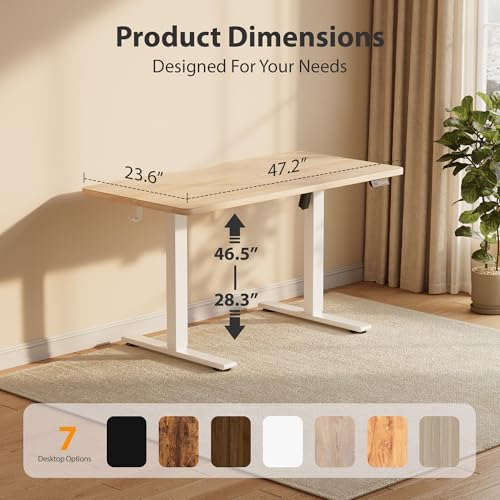 Cubiker Standing Desk, 48x24 Inches Sit Stand Home Office Desk, Electric Stand up Desk, Adjustable Desk with Splice Board, White Frame/Maple Top - color: Maple, size: 48x24