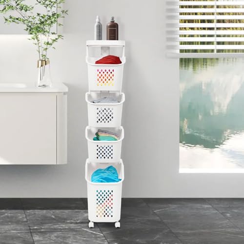 4-Tier Laundry Basket Holder, Utility Laundry Basket with Wheels Clothes Storage Organizer Cart Removable Rolling Laundry Hampers for Bathrooms Bedrooms Kitchen (4-Tier) - size: 4-Tier