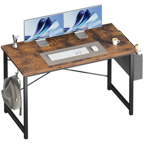 OLIXIS Computer Desk, 47 Inch Home Office Desks for Small Spaces, Writing Craft Study Gaming Table for Bedroom, Modern Computer Workstation with Storage Bag and Headphone Hook, Rustic Brown - color: Rustic Brown, size: 47 Inch with Hook