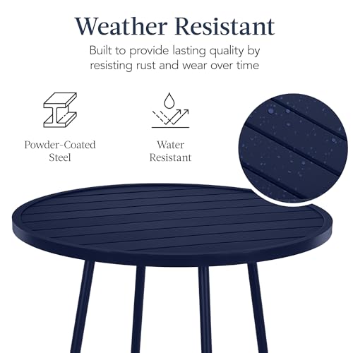 Best Choice Products 3-Piece Patio Dining Set, Bar Height, Outdoor Bistro Set, Outdoor Round Bar Table w/ 2 Bar Stools, Steel - Navy - color: Navy