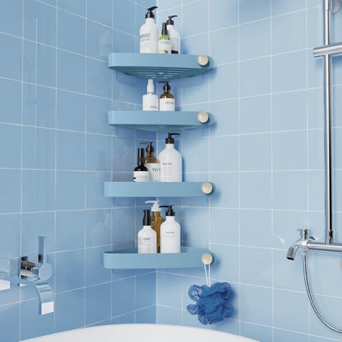 Sotfamily Plastic Shower Caddy Corner (for 90° Only), 4 Pack, Light Blue | Adhesive Corner Shower Shelves for Bathroom Organizers and Storage, Bathroom Decor, No Drill, Rust Free - color: Light Blue, size: 4 Pack