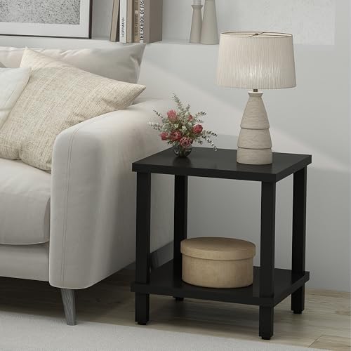 MMEOLUOOK Large End Table Square Side Table Modern Sofa Table 20 Inch Industrial Coffee Table NightStand with 2-Tier Storage Shelf for Living Room Bedroom Black MLBZ06B - color: Black