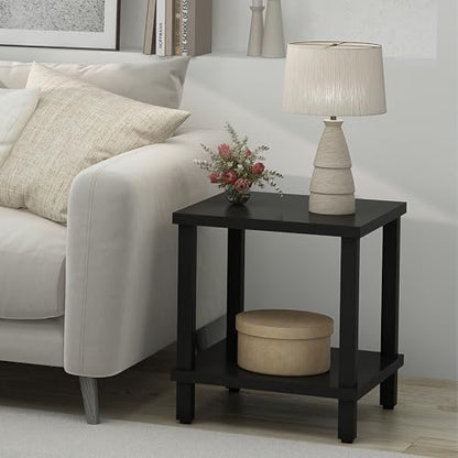 MMEOLUOOK Large End Table Square Side Table Modern Sofa Table 20 Inch Industrial Coffee Table NightStand with 2-Tier Storage Shelf for Living Room Bedroom Black MLBZ06B - color: Black