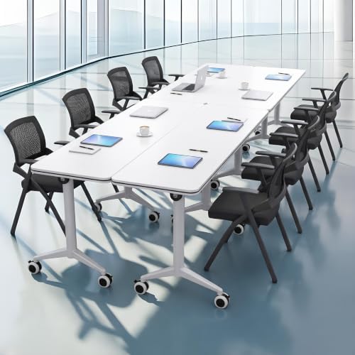 Folding Conference Table with Wheels, Modular Mobile Seminar Table, Flip Top Training Room Desk, Space-Saving & Stackable Office Furniture
