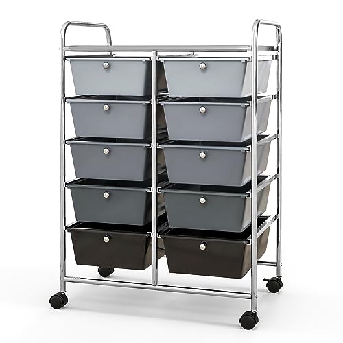 10-Drawer Rolling Cart with Drawers, Storage Cart with Universal Wheel & Metal Frame, Multipurpose Mobile Trolley Utility Cart for Makeup Kitchen Office Play Room (Gradient Black) - color: Gradient Black