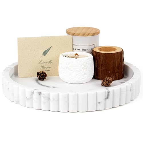 Round Decorative Tray for Coffee Table Decor, Tray Decor 11" Marble White | Resin Decorative Coffee Table Tray for Home Decor. Modern Centerpiece Organizer Tray for Living Room, Dresser or Console - color: Marble White