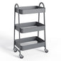 NEWBULIG 3-Tier Metal Rolling Cart with Lockable Wheels, Heavy Duty Mobile Utility Storage Shelf, Roller Book Snack Cart, Grey - color: Gray, size: 3 Shelves