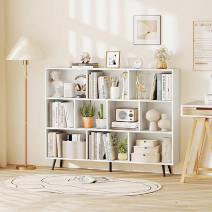 Giantex 10-Cube Bookcase, 3-Tier Modern Bookshelf with 5 Metal Legs, 55" Freestanding Open Storage Organizer with 2 Anti-tip Devices, Mid-Century Display Rack for Living Room (55" x 9.5" x 42") - size: 55" x 9.5" x 42"