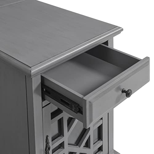 Martin Svensson Home Elegant Chairside End Table with Power — 24″W x 16″D x 25″H, Gray — Transitional Painted Accent Table with Flip-Top USB Charging, Drawer & Cabinet Storage - color: Grey