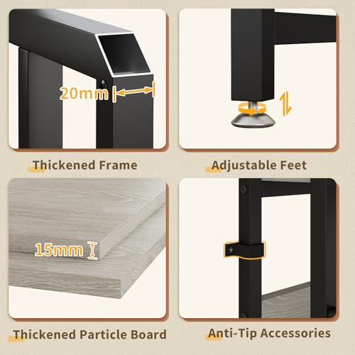 METYERRY Adjustable 4-Tier Heavy Duty Kitchen Baker's Rack with Power Outlet, with Industrial Wheels, Free Standing Microwave Oven Cart Stand for Storage in Living Room, Garage, Greige - color: Greige