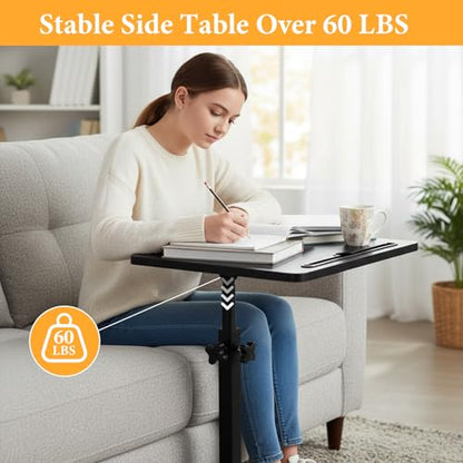 jessie Tv Tray C Table, Adjustable End Table for Couch 360° Swivel C Shaped End Table with Phone Tablet Slot for Living Room, Sofa, Bedside, Bathroom (Black) - color: Black