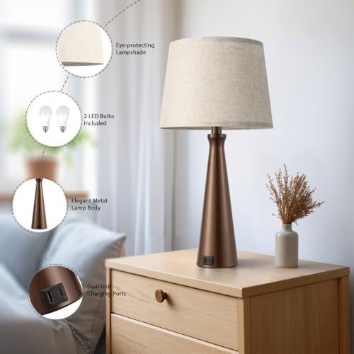 Seealle Modern Table Lamps Set of 2 - Touch Bedside Lamp for Nightstand with Dual USB C+A,3-Way Dimmable Brown Nightstand Lamps for Living Room Bedroom End Table with Beige Shade(Bulb Included) - color: I. Brown-Beige