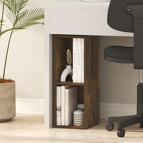 Furinno Fulda Book Shelf, 2-Tier Narrow Bookshelf, Bookcase with 8-in Width Storage Shelf, 9.3 x 7.9 x 21.2, for Living Room, Bedroom, Home Office, Amber Pine - color: Amber Pine, size: 2-Tier, 8-Inch Width