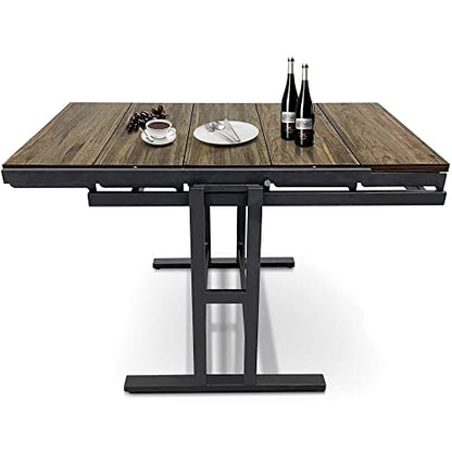 Space Saving Convertible Shelf Table, Multipurpose Converting Kitchen Dining Table to Shelf, Wood and Metal Convertible 2 in 1 Bookshelf to Dining Table