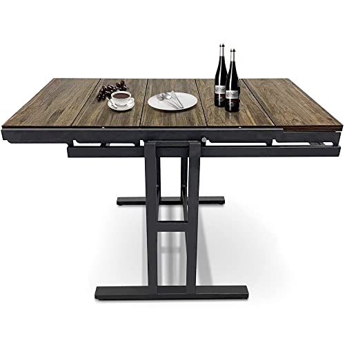 Space Saving Convertible Shelf Table, Multipurpose Converting Kitchen Dining Table to Shelf, Wood and Metal Convertible 2 in 1 Bookshelf to Dining Table