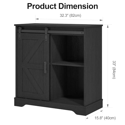 Panana Sliding Barn Door Buffet Sideboard Storage Cabinet Coffee Bar Kitchen Farmhouse Style (Black) - color: Black