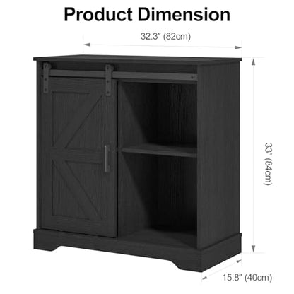 Panana Sliding Barn Door Buffet Sideboard Storage Cabinet Coffee Bar Kitchen Farmhouse Style (Black) - color: Black