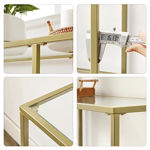 VASAGLE 51.2 Inch Console Table with 3 Shelves, Sofa Tables, Modern Entryway Table, Metal Frame, Tempered Glass Shelf, Entryway Living Room Bedroom, Metallic Gold and Transparent ULGT024A01 - color: Metallic Gold + Transparent, size: 51.2"W