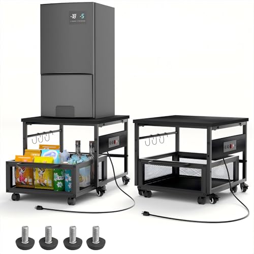 Mini Fridge Stand with Storage and Wheels, Heavy Duty Mini Fridge Table with Power Outlets for 220LBS Refrigerator, Rolling Fridge Cart with Large Capacity Drawer for Dorm,Office,Bedroom (Black) - color: Black Outlet