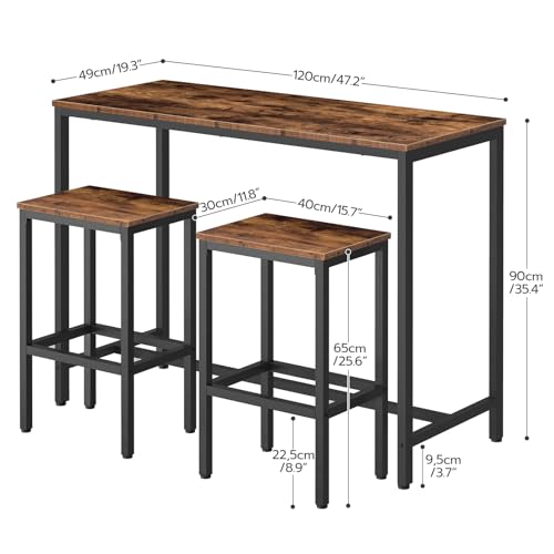 HOOBRO Bar Table and Chairs Set, 47.2” Rectangular Pub Table with 2 Stools for Small Space, 3-Piece Breakfast stools Set, Sturdy Metal Frame, Easy to Assemble, Rustic Brown BF52BT01 - color: Rustic Brown + Black
