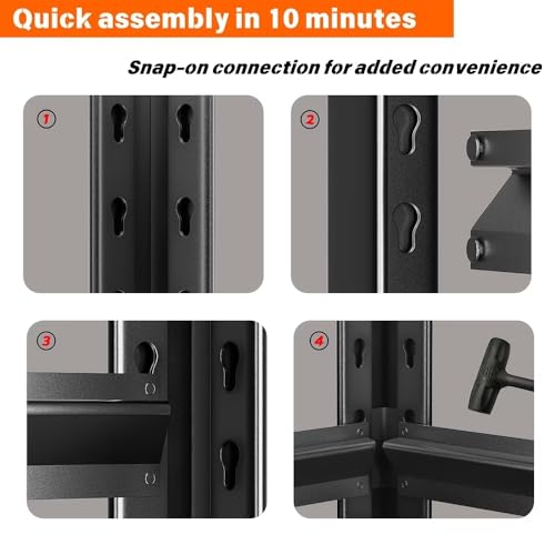 72"H/60"H: Father & I 5-tier storage rack, metal + wood, suitable for garage/kitchen/pantry, steel multi-functional support, adjustable, heavy-duty garage rack, black. (15.68*15.68*11.68) - size: 15.68 in * 15.68 in * 11.68 in Wood-5T