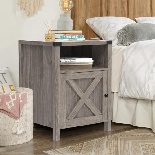 Catrimown Farmhouse Nightstand, Side Table End Table with Barn Door and Shelf,Bed Side Table End Table, Rustic Nightstands Set for Bedroom, Living Room, Grey Wash - color: Gray Wash